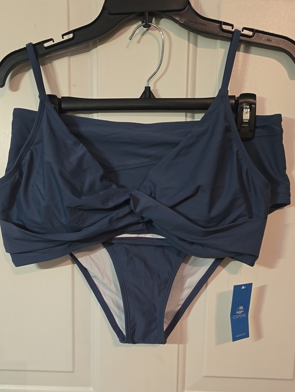 Cupshe Deep Slate Blue Twist-Front Bandeau Bikini Set